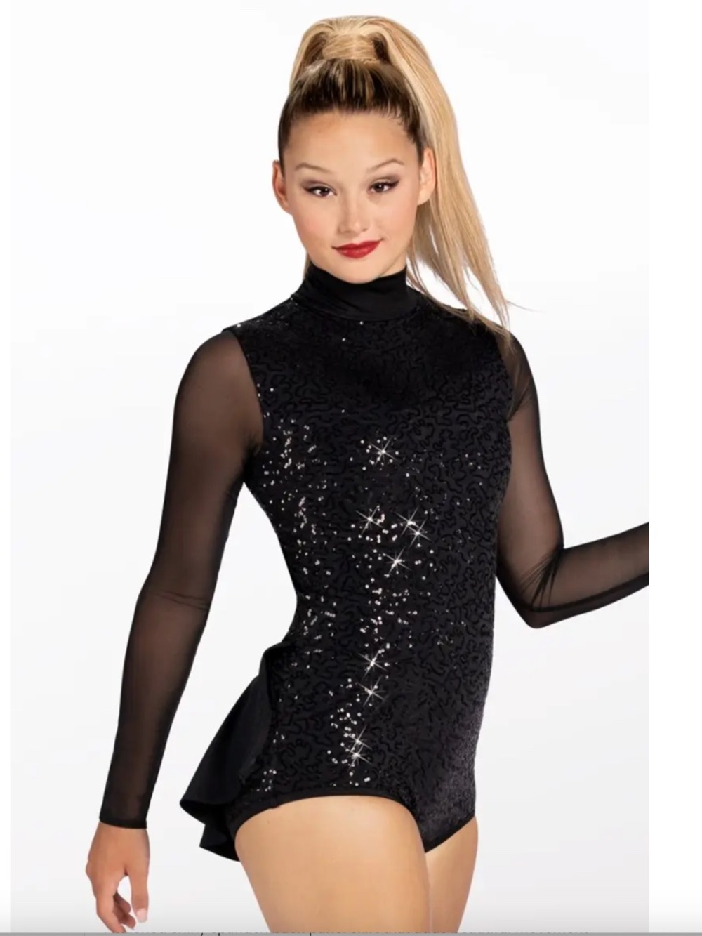 Balera Black Sequin Mesh Leotard Skirt Dance Costume MC SQ12155